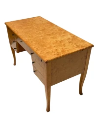 Art Deco Desk in Birdseye Maple, Swedish Design, 1940s, 7 Drawers